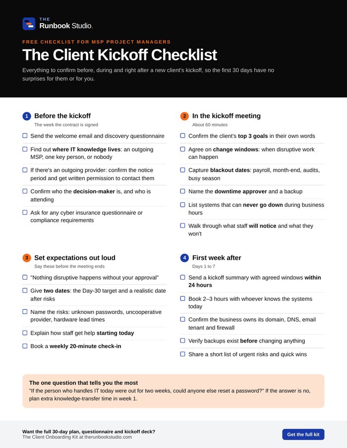 Preview of the one-page Client Kickoff Checklist