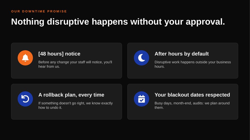 Kickoff deck slide: Nothing disruptive happens without your approval